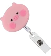 Pink Pig Retractable Badge Reel, Name Card Holder Keys Lanyard, Bunny Chest Card ID Card Clips, W...