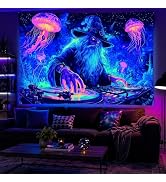 BlissYard Blacklight Tapestry Wizard DJ Party Backdrop 78 x 59 Inch | Wizard DJ UV Wall Hanging J...