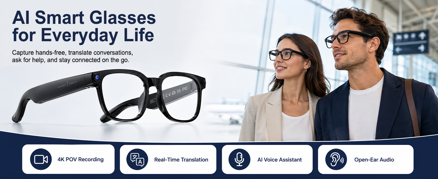 smart glasses,camera glasses,ai glasses,smart glasses with camera,recording glasses