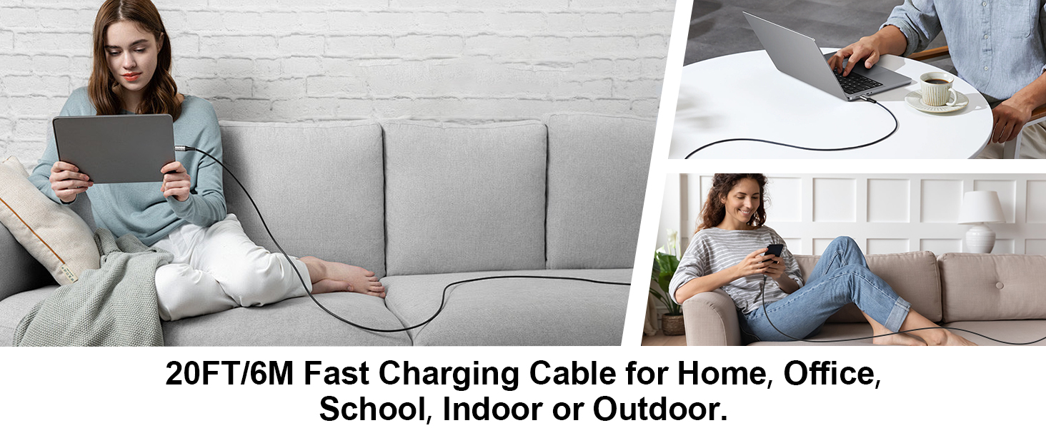 60W USB C cable fast charging 20ft