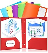 Sooez 6 Pack 3 Holes Pocket Folders with Labels, Heavy Duty Binder Folder with Pockets and Holes,...