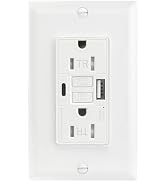 BAOMAIN Self-Test GFCI Combination with USB in-Wall, Tamper Resistant(TR) 15A 4.8A 5VDC LED Indic...
