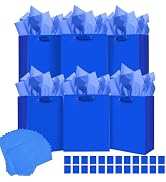 qiqee 24pcs Dark Blue Gift Bags with Tissue Paper for Wedding, Birthday, Party Supplies-7.9"x4.3"...