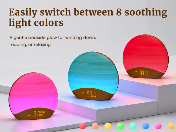 Easily switch between 8 soothing light colors