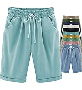 FABEILAI Women's Knee-Length Bermuda Casual Shorts with Elastic Waist Drawstring