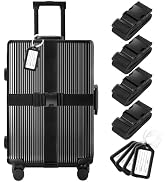 8 Pack Luggage Straps and Tags Set (4 Straps, 4 Tags), Luggage Straps for Suitcases TSA Approved ...
