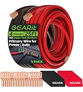GearIT 4 Gauge Battery Cable - 15 Lugs, 20 Heat Shrink Wrap, CCA Wire, Amp Kit, 25 Feet Each (Bla...