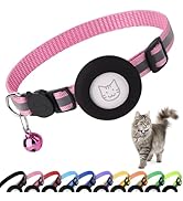 PWOD Airtag Cat Collar with Bell, Reflective Nylon Kitten Collar with Apple Air Tag Holder and Br...