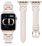 Minyee Compatible with Apple Watch Band 42/41/40/38/44/45/46/49mm Women, Slim Leather Dressy Eleg...