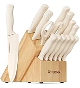 Astercook Knife Set, 15 Pieces Kitchen Knife Set with Sharpener Block, German Stainless Steel Kni...
