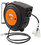 HONDERSON 45 FT Retractable Extension Cord Reel with 3 Electrical Outlets,Heavy Duty 14 AWG/3C SJ...