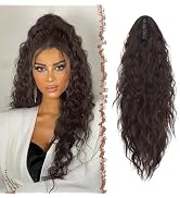 FESHFEN Claw Clip Ponytail Extensions, Long Pony Tail Hair Piece Wavy Curly Synthetic Hairpieces ...