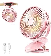 iNeibo 4000mAh Portable Clip on Fan with LED Lights, Battery Operated USB Desk Fan,4 Speed Quiet ...