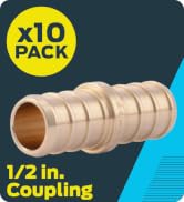 SharkBite 1/2 Inch Crimp Coupling, Pack of 10, Brass Plumbing Fitting, PEX Pipe, PE-RT, UC008LFA10