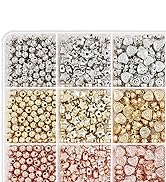Redtwo 2300 Pcs Gold Spacer Beads Set for Jewelry Making, 6 Shapes Round Star Heart Pineapple Fla...