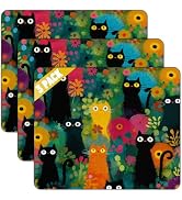 Colorful Cat Mouse Pad Set, Non-Slip Rubber Base, Floral Garden Design, 9.5 x 7.9 Inch Computer D...