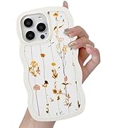 UEEBAI for iPhone 15 Pro Case, Floral Wave Frame Cute Curly Anti-Slip Flower Case with Aesthetic ...
