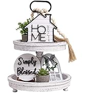 Houmury Rustic Farmhouse Tiered Tray Set with Succulent & Plant - Home Decor for Kitchens (Set of...