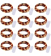 Halloween Orange Fairy String Lights: 12 Pack 7 Ft 20 LED Battery Operated Firefly Lights on Blac...
