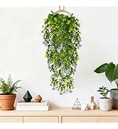 RAINFLOW Artificial Hanging Flowers for Outdoors - Small UV Resistant Hanging Morning Glories wit...