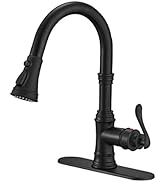 BWE Black Kitchen Faucet with Pull Out Sprayer 3 Spray Modes Farmhouse Single Handle High Arc Kit...