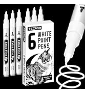 TECADA White Paint Pens Acrylic Markers - 6 Pack Permanent Markers, 0.7mm Extra Fine Tip Quick-dr...
