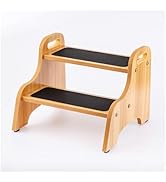 StrongTek Wooden 2 Step Stools for Kids, Toddler with Non-Slip Stepping Surface, Portable Stool w...