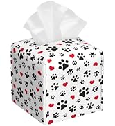 Dog Paw Cat Paw Heart Love Tissue Box Cover Square, Animal Puppy Footprints Tissue Box Holder Wat...