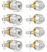 Plustool 4 Pack Exterior Door Lock Set, Satin Nickel Door Knob and Deadbolt Combo Set, Keyed Alik...