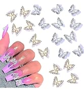 20 Pcs 3D Alloy Butterfly Nail Charms,Shiny Diamonds Metal Butterfly Nail Gems Nail Rhinestones N...