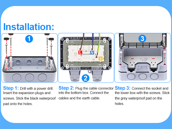 Waterproof Outdoor Outlet with Cover Weatherproof Double Socket Box for Home Improvement