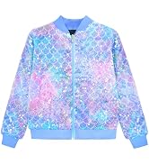 OlyPegic Girls Sequin Jacket Sparkly Glitter Bomber Kids Outwear with Pockets Zipper Coat Long Sl...