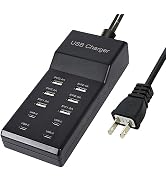 Wyssay USB Charger,5V 10A(50W) USB Charging Station with 10-Port (6 USB-A Port & 4 USB-C Port) Co...