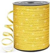 HimBen 500 Yards 3/16" Glitter Curling Ribbon Gold, Balloon String Curly Ribbon 1 Roll for Gift W...