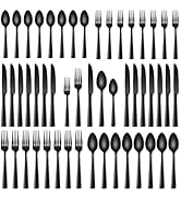 Stapava 40 Pcs Black Silverware Set, Food-Grade Stainless Steel Flatware Set for 8 Mirror Polishe...