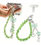 QIOFEARTH Crystal Beaded Phone Wrist Strap, Cute Cellphone Lanyard Chain, Bow Keychain Wristlet B...