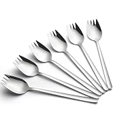 AYFDISHS Sporks,6-Pack Food-grade Stainless Steel Sporks,7.4-inch Long Handled Dessert Spoons, Sa...