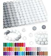 160PCS FIVEIZERO 15mm Silicone Beads for Keychain Making - Mixed Color Round Rubber Beads Bulk, D...