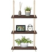 Mkono Hanging Shelves 3 Tier Rustic Wood Wall Mount Floating Shelf with Rope Window Plant Photos ...