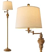 G-SAFAVA 61" Vintage Floor Lamp with 350° Adjustable Swing Arm, Gold Standing Lamp for Bedroom Li...