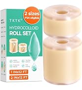 TKTK Hydrocolloid Roll 2 Sizes, Cut-to-Fit Bandages for Pimple & Wounds | 2in x 12ft + 1in x 12ft...