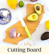 destination california flipped over for use as bamboo cutting board with avocado