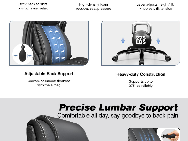 Ergonomic Office Chair Desk Computer Chair Leather High Back Executive Chairs with Adjustable Lumbar