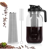 QHH Cold Brew Coffee Maker, 64 oz Wide Mouth Mason Jar Pitcher with Stainless Steel Filter, Pour ...