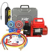 PB Motor Tech Vacuum Pump & Gauge Set - 4.5 CFM Pump with 3 Way Aluminum Manifold Gauge, with Lea...