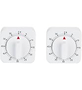 2Pcs White Timer Clock 60-Minute Mechanical Kitchen Timer Wind up Visual Cooking Clock with Loud ...