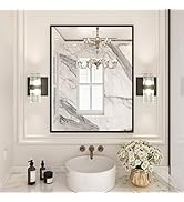 LOAAO 28"X36" Black Rectangle Bathroom Mirror Wall, Matte Black Aluminum Alloy Frame, Tempered Gl...