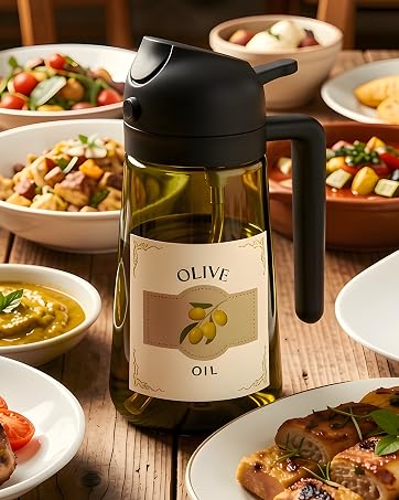 2 in 1 oil dispenser and oil sprayer – Multi-purpose kitchen tool for olive oil and vinegar.