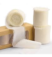 Chiffon Ribbon, 3 Rolls 21 Yards Cream White Handmade Fringe Chiffon Silk Ribbon 1.5" x 7Yd Ribbo...
