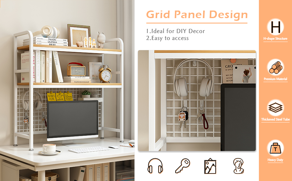 desktop shelf with grid panel
